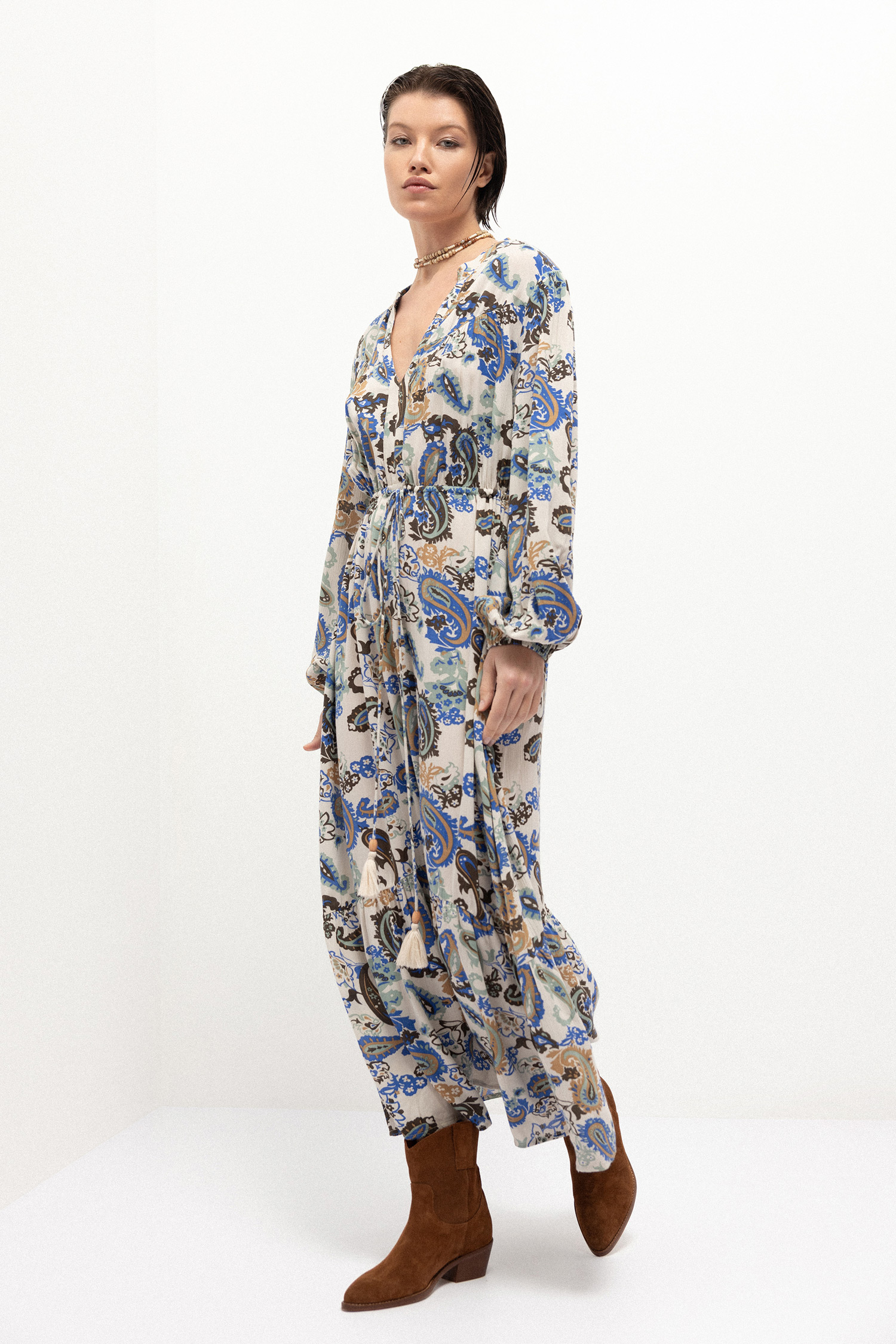 Sinopia Color Dress Cornucopia Print Dress Printed for Woman | LANIDOR