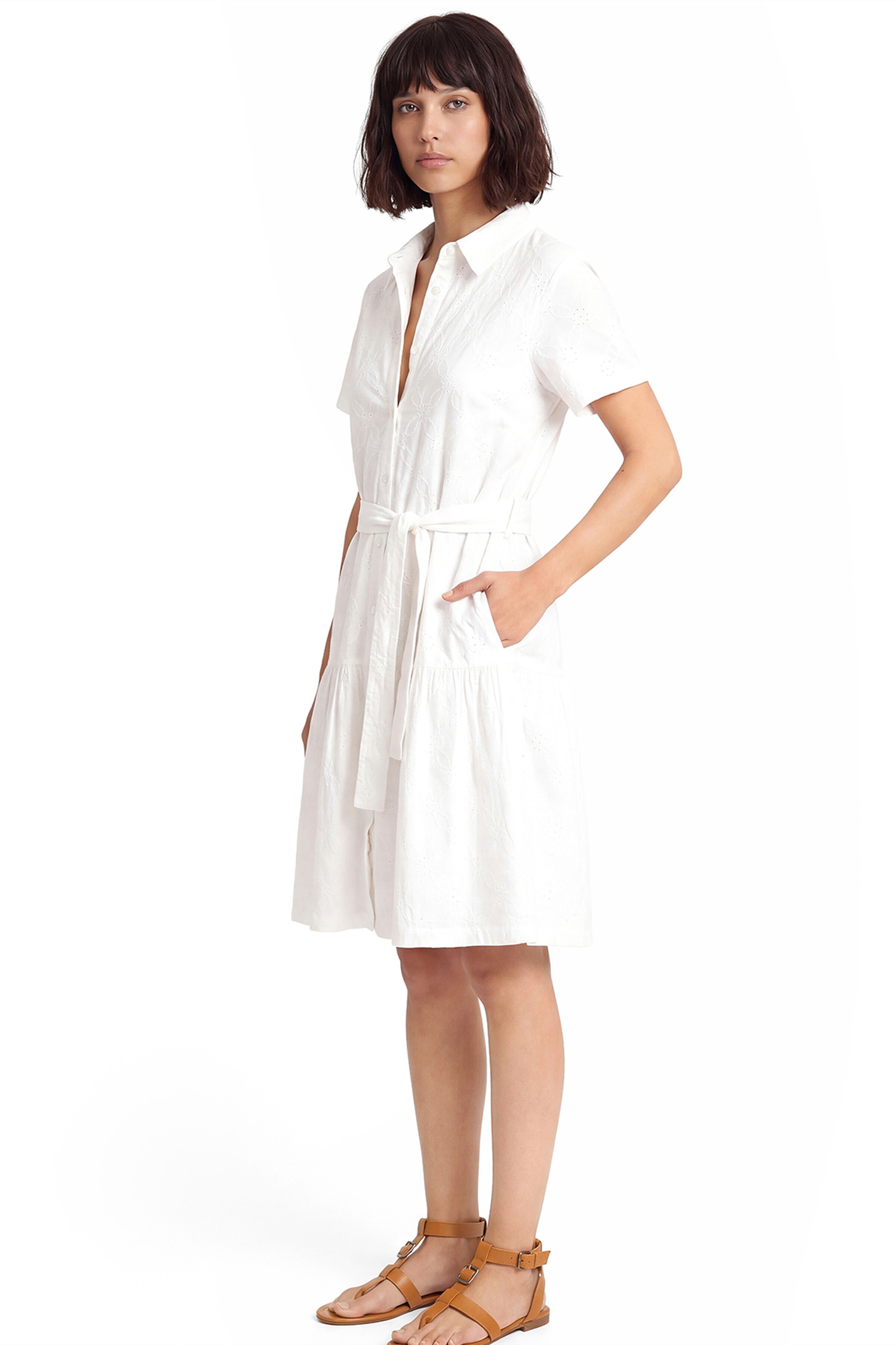 Vestido em bordado inglês Branco para Mulher | LANIDOR